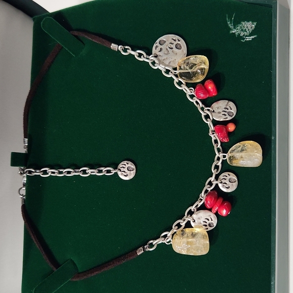 Big Sky Silver Tracks Charm Bear Prints Necklace Red Coral Citrine Rare! New!! - Picture 4 of 11
